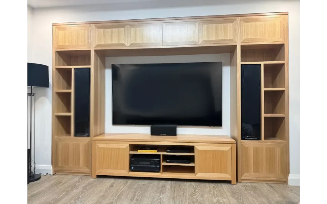 Custom timber wall unit with storage, Australian made, handcrafted in Central Coast NSW.