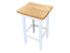 Custom-made timber stool with a natural wood top and white legs, showcasing Coastal Design Furniture's craftsmanship and design options.