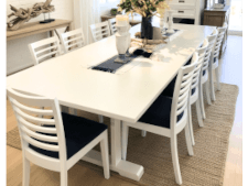 White dining tables and chairs. Coastal inspired furniture.