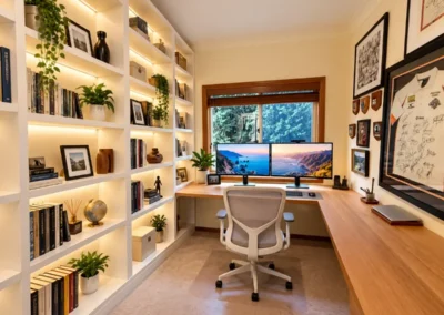 AI Assisted clean up of the after photo of the custom made home executive office.