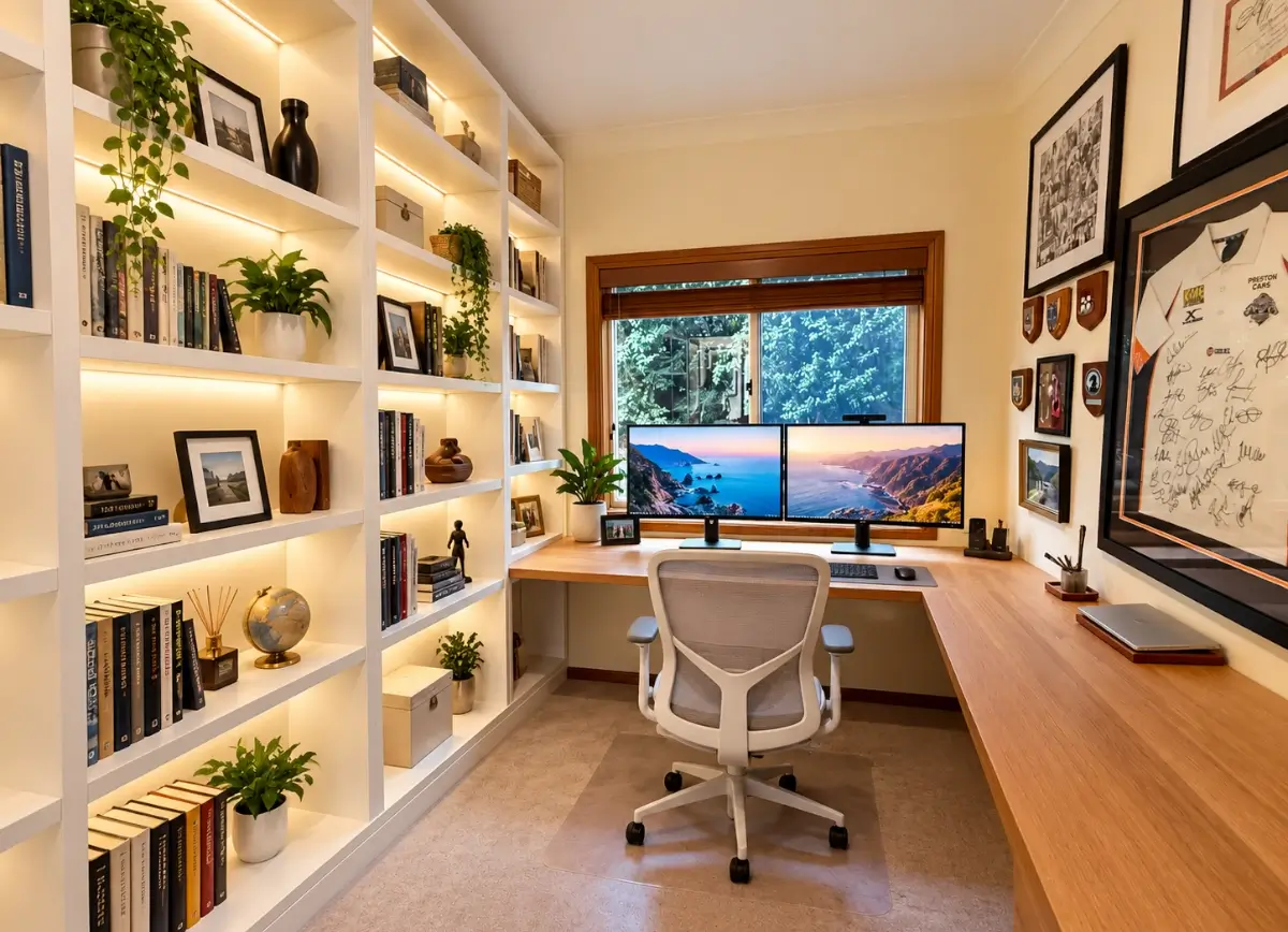 AI Assisted clean up of the after photo of the custom made home executive office.